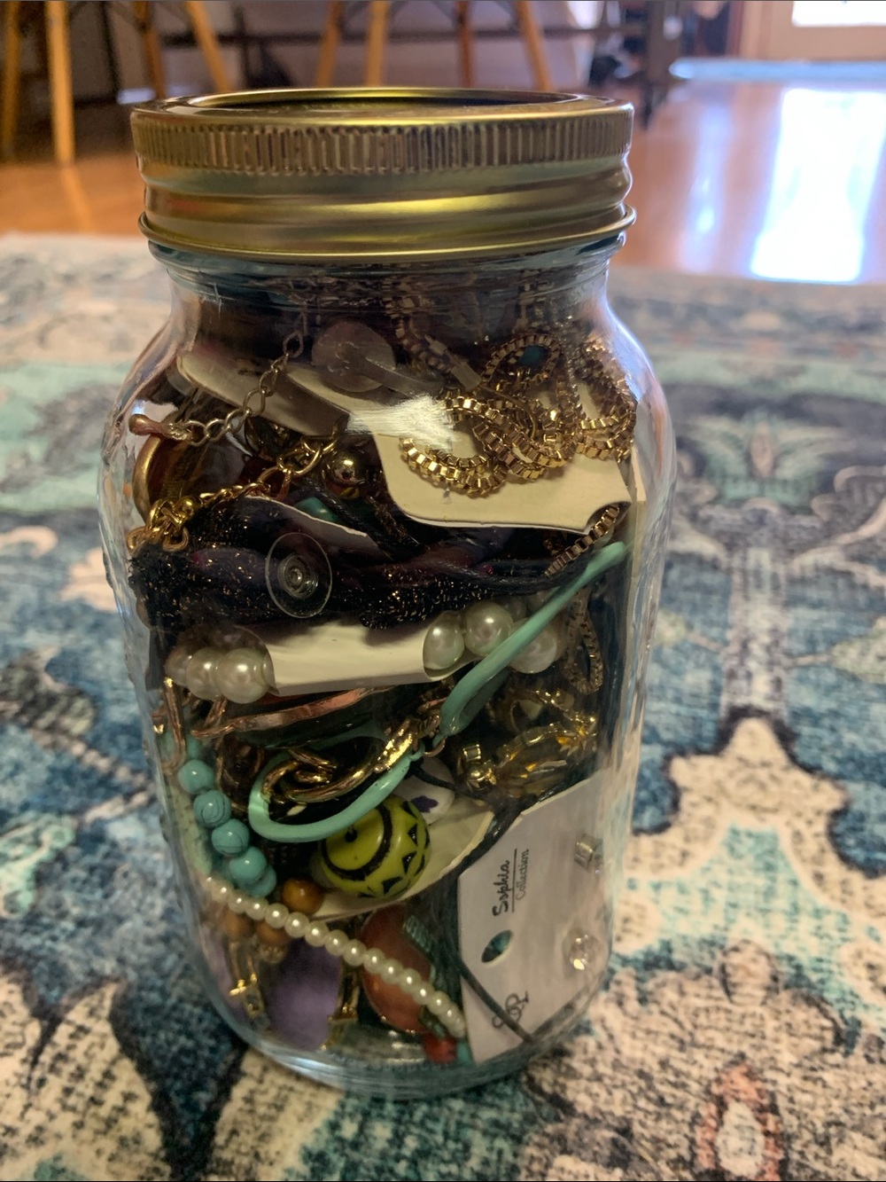 Jewelry Jar Mystery y2k 2010 Glass Jar with Gold Lid NEW boho